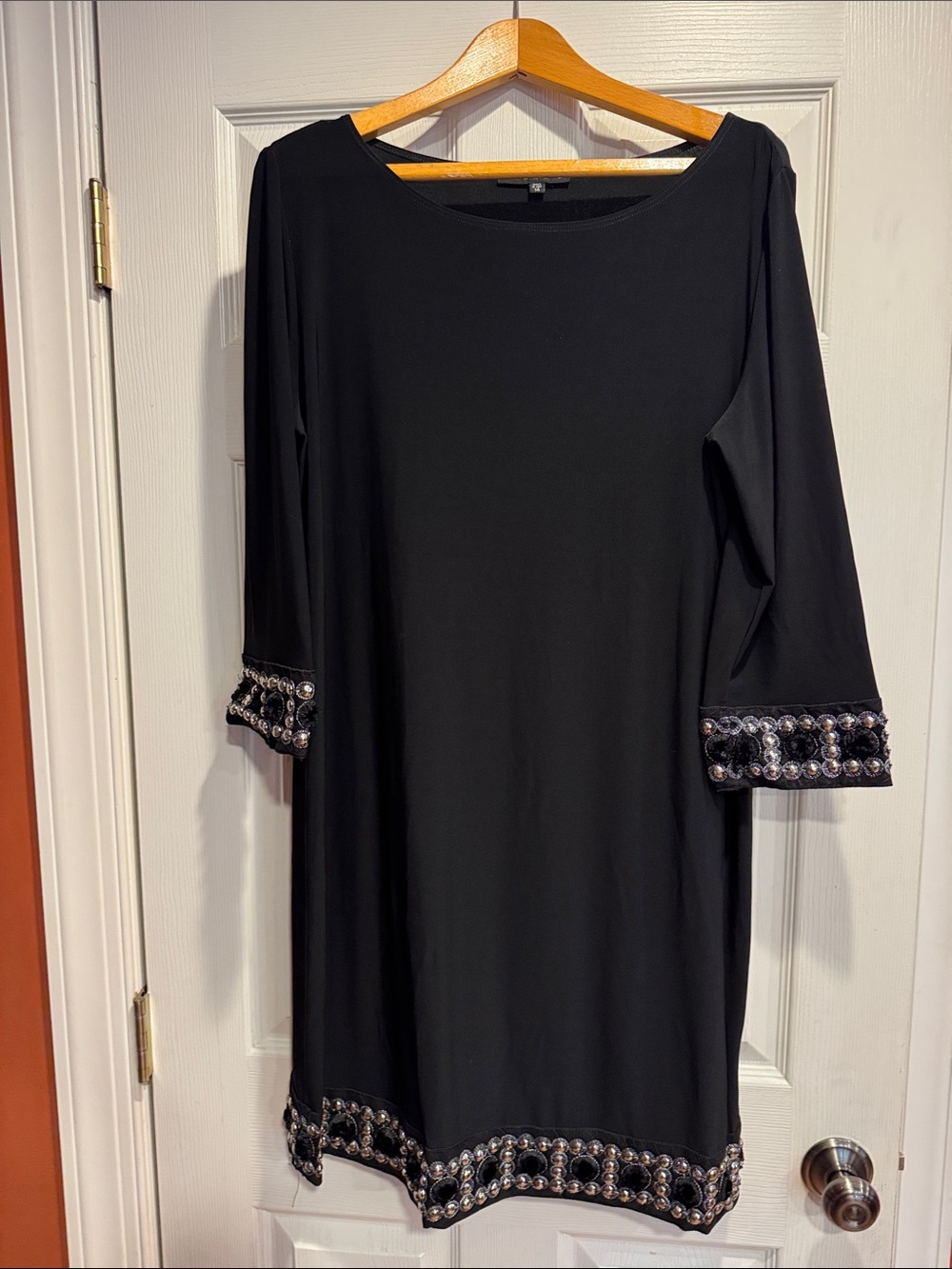 Tiana B Black Embellished Sleeve & Hem Shift Dress Sz 14